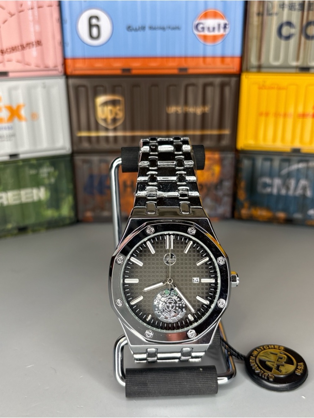 AJ USA Men's Stainless Steel Watch - Gray Dial 43mm